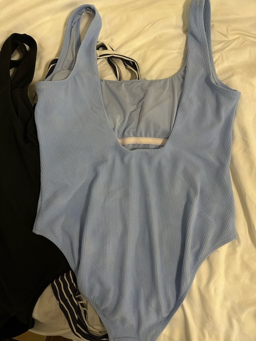Light Blue, black and navy striped Ribbed Square-Neck Swimsuit - Picture 3 of 3